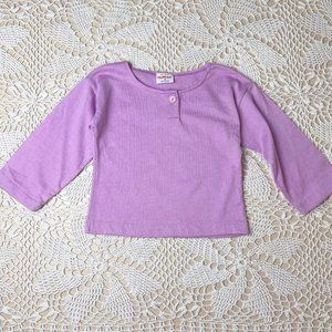 Vintage 1980s Healthtex Girls 4 Purple Cropped Sleeve Solid Boxy Top Shirt